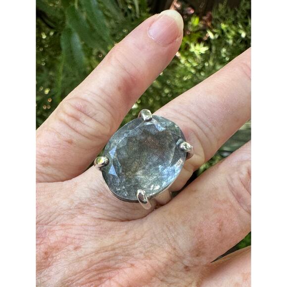 Unusual Aquamarine Dark Blue Sterling 925 Silver Statement Ring USA 7.5 - Picture 2 of 10